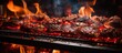 © AkuAku - During the holiday, at the red-themed barbecue restaurant, the gourmet meal was prepared on the grill, as flames and smoke danced around, creating a mouthwatering aroma of cooking meat, making the