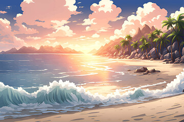 Wall Mural - sunset on the beach, ai generated 