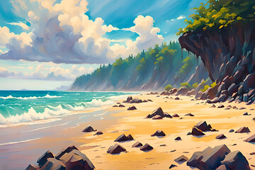 Wall Mural - beach in the morning, ai generated 