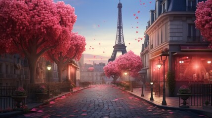 Sticker - Romantic Paris scene in  for Valentines Day  AI generated illustration