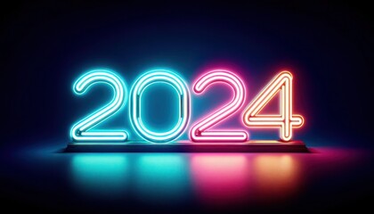 Happy new year 2024 in colorful neon sign style