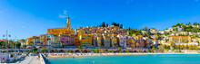 View Of Menton, A Town On The French Riviera In Southeast France Known For Beaches And The Serre De La Madone Garden