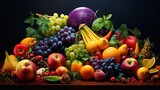 Fototapeta Kuchnia - colorful fruits and vegetables background wallpaper ai generated