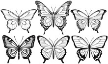 Coloring Page Of Cartoon Butterflies. Pattern In Black And White Colors.