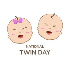Wall Mural - cute little baby girl and baby boy head character good for national twin day