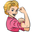 Digital png illustration of caucasian woman showing muscle on transparent background