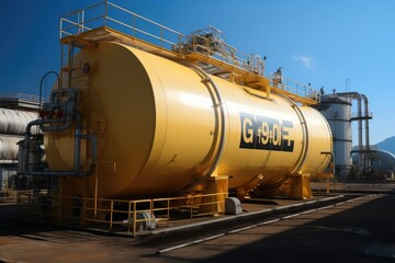Poster - An industrial gas storage tank with yellow color.