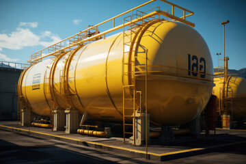 Wall Mural - An industrial gas storage tank with yellow color.