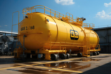 Poster - An industrial gas storage tank with yellow color.