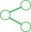 Digital png illustration of three green circles connected on transparent background