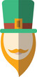 Digital png illustration of head with moustache, beard and green hat on transparent background