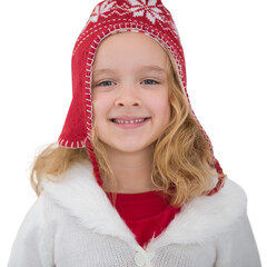 Poster - Digital png photo of caucasian girl with winter cap on transparent background