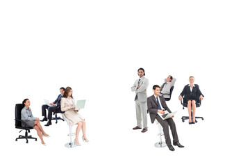 Poster - Digital png photo of diverse business people in office on transparent background
