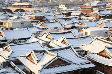 Sticker - the snow scene of Hanok Village