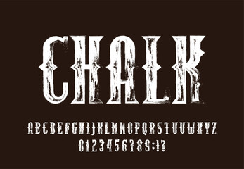 Poster - Chalk alphabet font. Old letters, numbers and symbols. Stock vector typeface for your design.