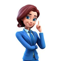 Wall Mural - 3D Cute cartoon woman character in blue suit on transparent background. Generative AI