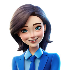 Wall Mural - 3D Cute cartoon woman character in blue suit on transparent background. Generative AI