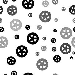 Poster - Seamless vector pattern with car wheel symbols, creating a creative monochrome background with rotated elements. Illustration on transparent background