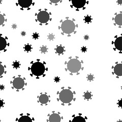 Poster - Seamless vector pattern with coronavirus symbols, creating a creative monochrome background with rotated elements. Vector illustration on white background