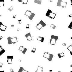 Poster - Seamless vector pattern with desktop symbols, creating a creative monochrome background with rotated elements. Illustration on transparent background