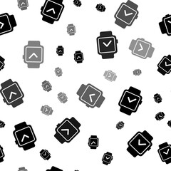 Poster - Seamless vector pattern with smart watch symbols, creating a creative monochrome background with rotated elements. Illustration on transparent background