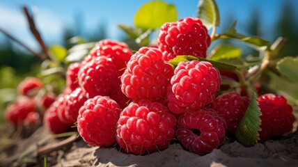 Canvas Print - Raspberry close-up with leaf for healthy eating