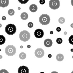 Poster - Seamless vector pattern with gramophone record symbols, creating a creative monochrome background with rotated elements. Vector illustration on white background