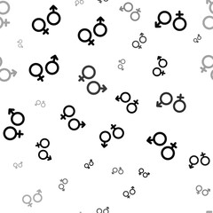 Poster - Seamless vector pattern with gender symbols, creating a creative monochrome background with rotated elements. Vector illustration on white background