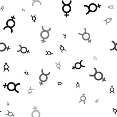 Poster - Seamless vector pattern with astrological mercury symbols, creating a creative monochrome background with rotated elements. Illustration on transparent background