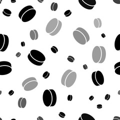Poster - seamless vector pattern with hockey pucks, creating a creative monochrome background with rotated el