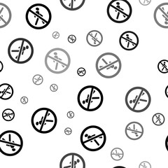 Poster - Seamless vector pattern with pedestrian traffic prohibited signs, creating a creative monochrome background with rotated elements. Illustration on transparent background