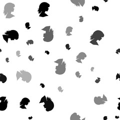 Poster - Seamless vector pattern with woman face profile symbols, creating a creative monochrome background with rotated elements. Illustration on transparent background