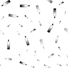 Poster - Seamless vector pattern with the world in a bottle symbols, creating a creative monochrome background with rotated elements. Illustration on transparent background