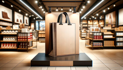 Poster - Elegant shopping bag with spotlight in a modern retail setting. Branding and design concept. Generative AI