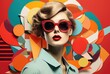 Portrait de femme multi couleur avec effet de peinture, vintage