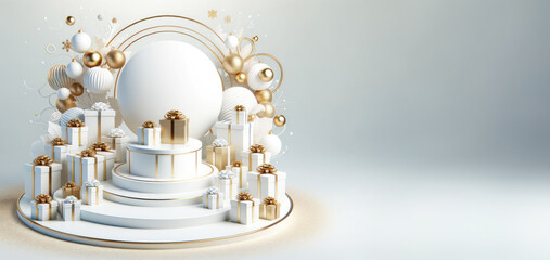 Poster - legant White and Gold Podium Mockup Background, Generative AI
