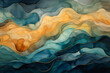 Fantasy abstract water ocean wave blue, aqua, teal sunny sky paint texture background. Water wave banner ocean wave painting. Art wavy backdrop navy, indigo waves illustration for copy space