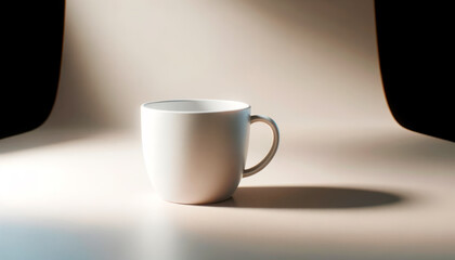 Aufkleber - Solo coffee cup with dramatic shadow on a minimalist background. Generative AI