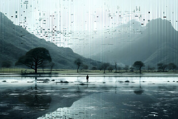 abstract binary code art landscape background