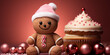 Süßes Cartoon Männchen als Lebkuchen Figur mit Cupcakes im Querformat für Banner, ai generativ