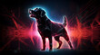 A glowing polygonal dog outlined by vibrant neon lasers.