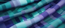 Retro Fashion Realm, A Vintage Plaid Pattern In Shades Of Blue And Purple Checks Effortlessly Contrasts Against A White Background, Creating An Abstract Texture On The Green Fabric, With An Overall