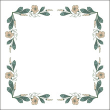  Green Floral Frame With Tropical Leaves And Flowers, Decorative Corners For Greeting Cards, Banners, Business Cards, Invitations, Menus. Isolated Vector Illustration.