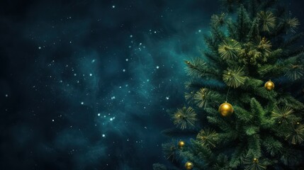 Poster -  a christmas tree in the middle of a dark room with stars in the sky and stars in the night sky.