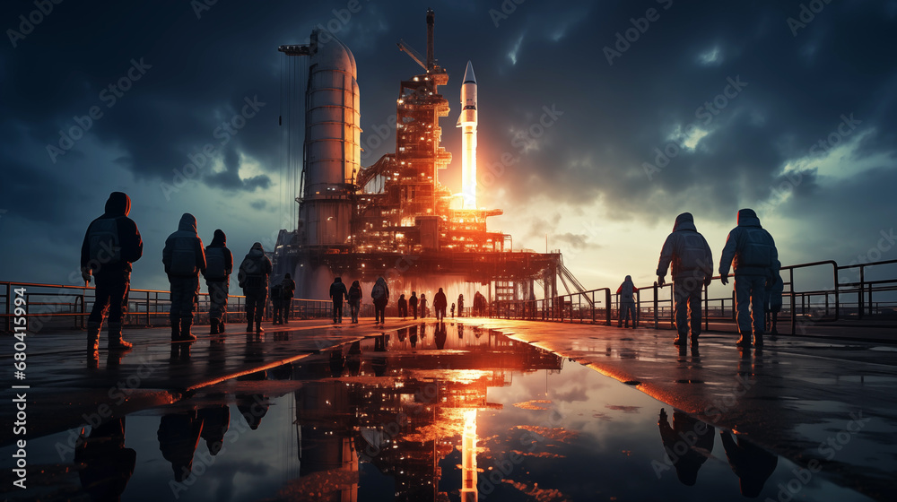 Digital photo of the A group of aerospace engineers is preparing a ...
