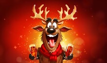 Funny Drunk Christmas Reindeer With Red Nose