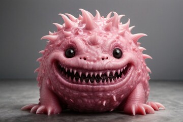 Canvas Print - A picture of detailed pink slime monster with a scary smile.
