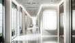 Interior of modern office building with white walls and mockup poster. Generative AI