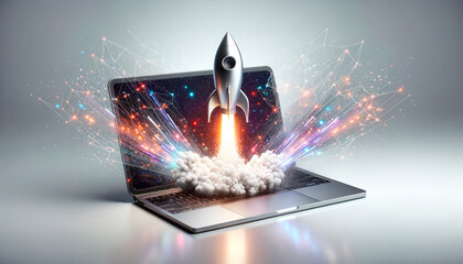 Aufkleber - Space shuttle launch from a laptop screen. Generative AI