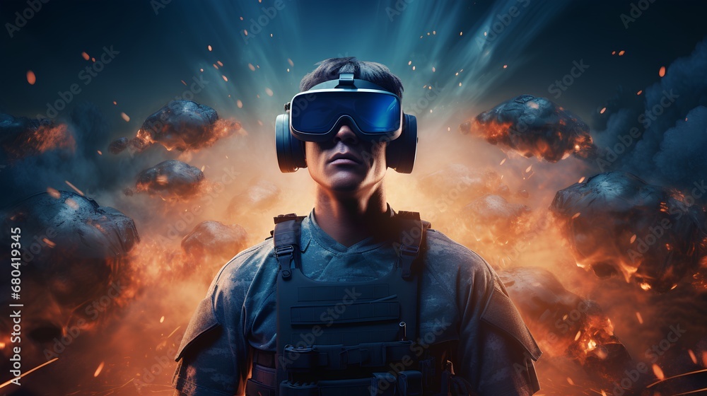 A techsavvy individual is immersed in a futuristic virtual reality ...